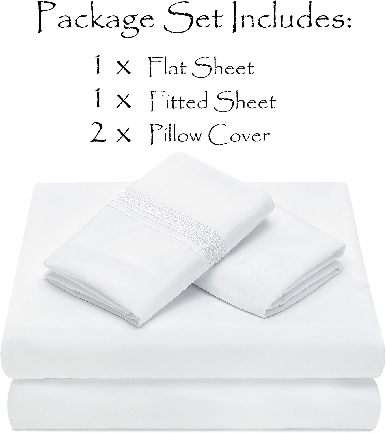 Chanasya Premium Soft White Queen Bed Sheets Set 4-Piece - Percale Microfiber - Fitted Sheet Flat Sheet and Pillow Cases - Deep Pocket Breathable Wrinkle Resistant (Queen) White