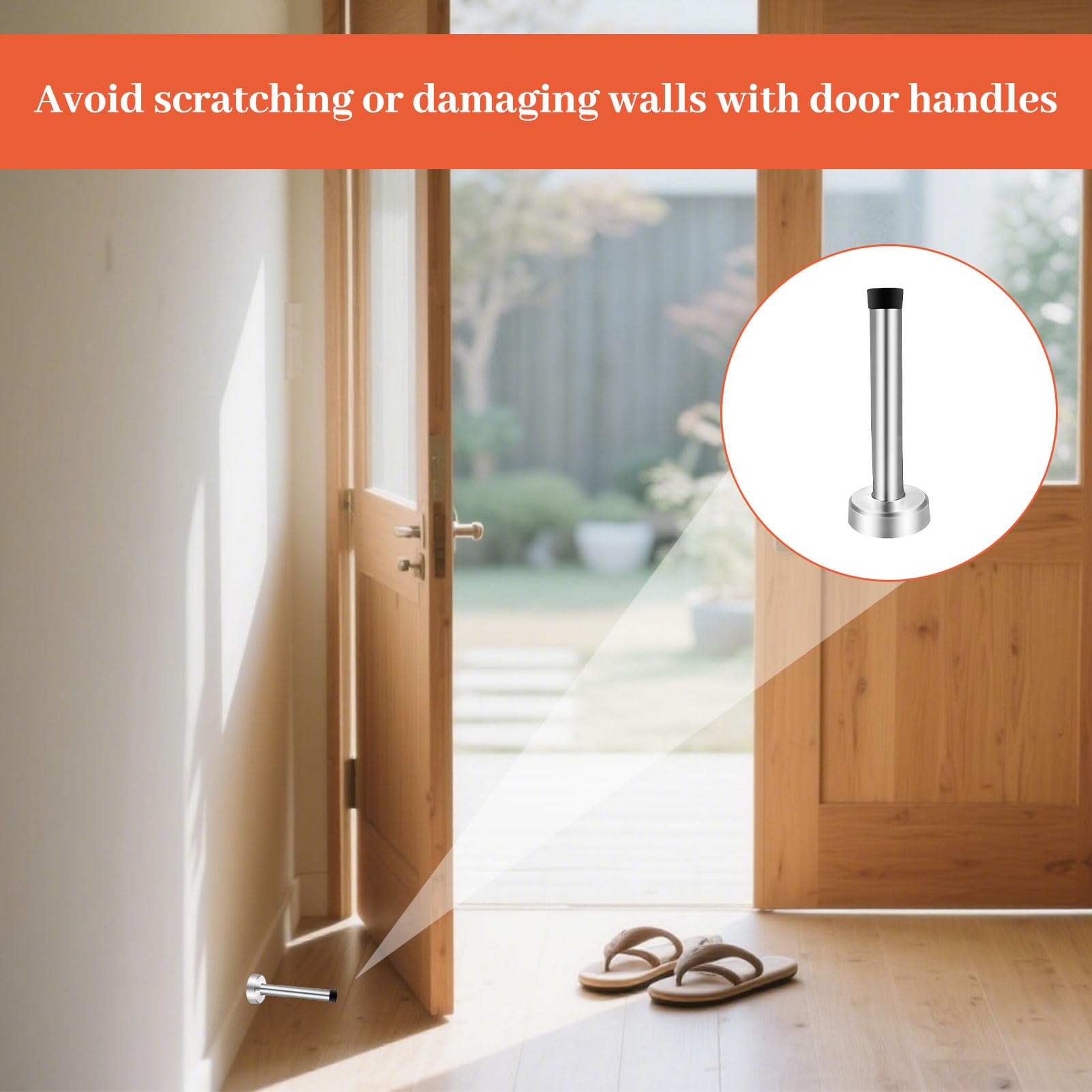 2 PCS Silver Door Stopper,5 Inch (120mm) Long Door Stopper,Stainless Steel Brushed Nickel Doorstops with Rubber Bumper Tips,for Outdoor Indoor Office Home and Public Spaces - Image 4