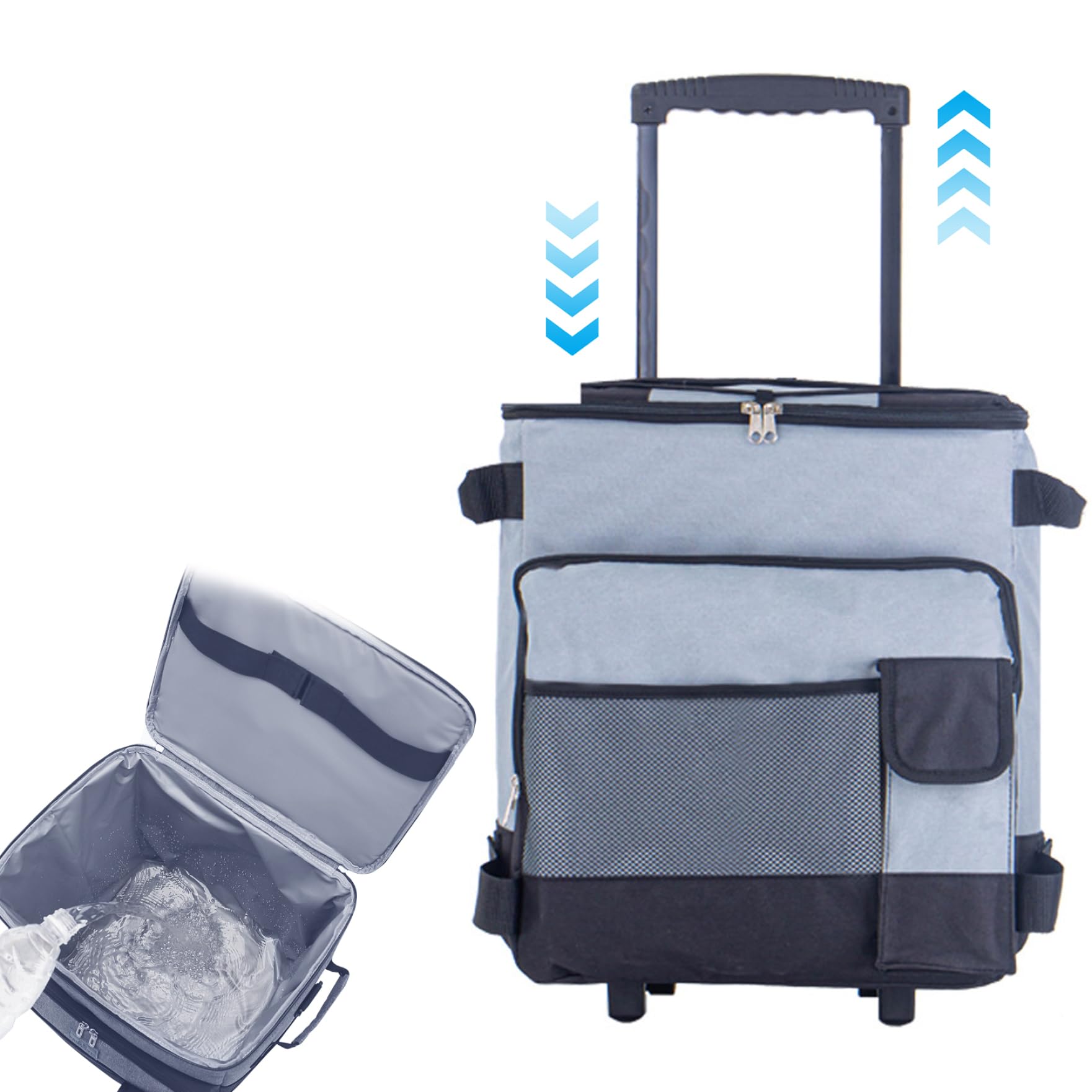 43L Grande glacière avec roues et traction, refroidisseur de plage portable gris avec roues refroidisseur de camping doux imperméable - refroidisseur à roulettes Chariot à pliage multiple refroidis