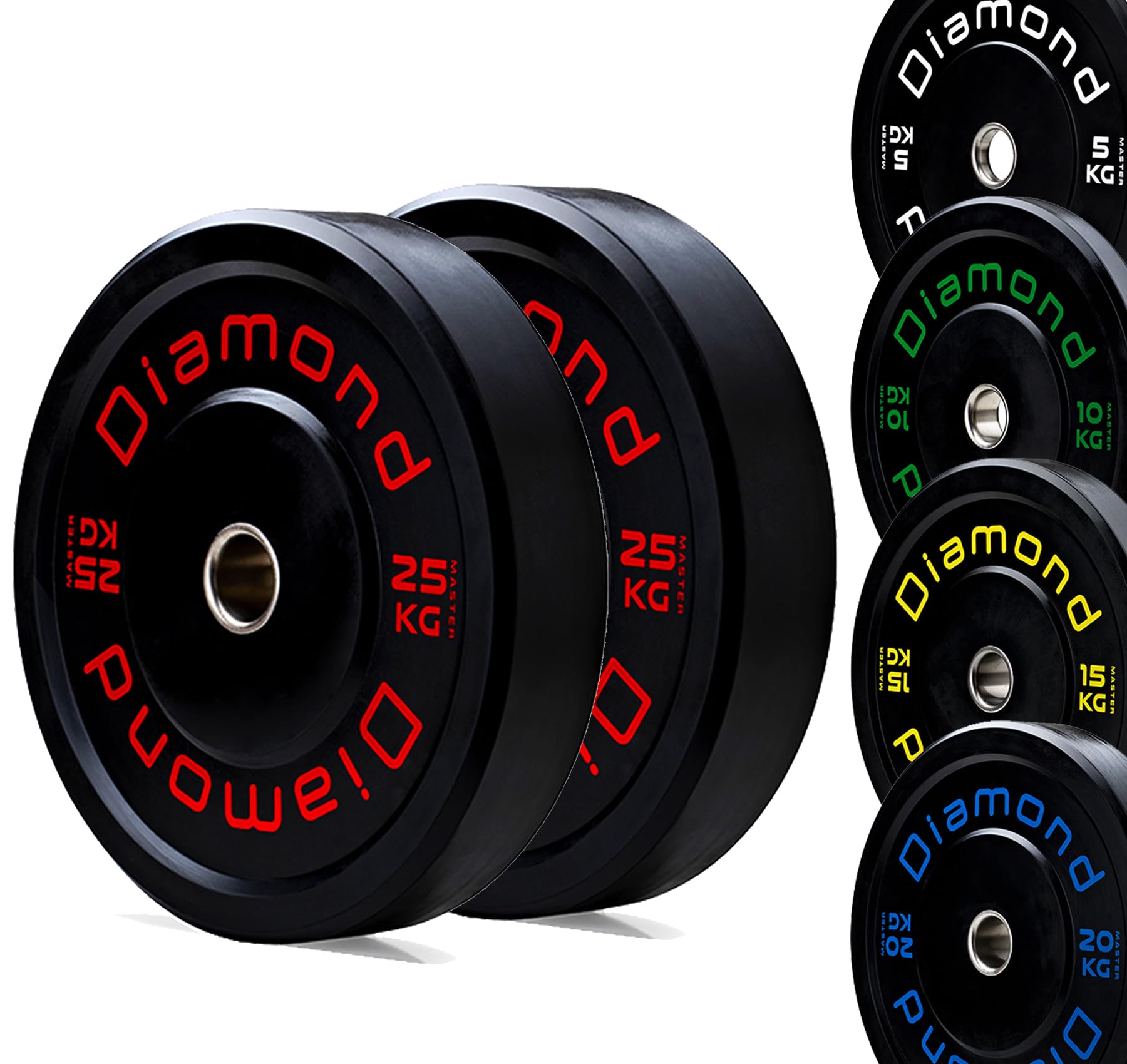 Discos Bumper Master olímpicos Diamond, agujero Ø50 mm para gimnasio y gimnasio en casa de 5 a 25 kg para mancuernas y balanceros