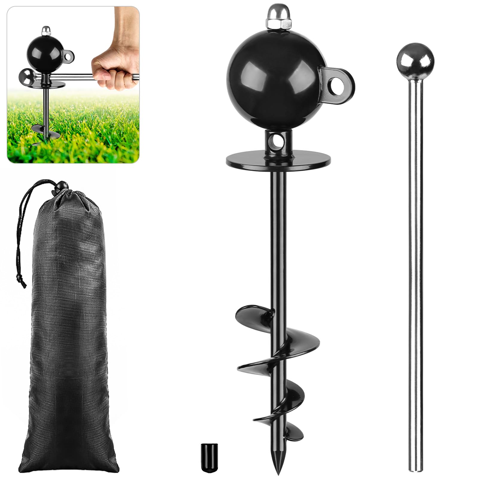 SELEWARE Piquet d'attache pour Chien d'extérieur antirouille jusqu'à 100 kg, Rotation Libre, Tige torsadée