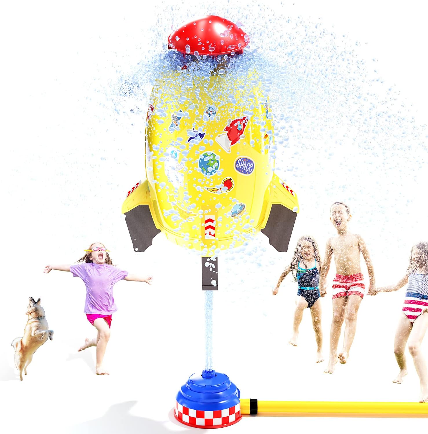 Sprinkler for Kids - Water Sprinkler for Kids, 360 Degree Rotation Kids Sprinkler, Water Rocket Spray Sprinkler for Kids, Outdoor Water Toys for Age 3 4 5 6 7 8 Year Old Boys Girls Gift(Yellow)