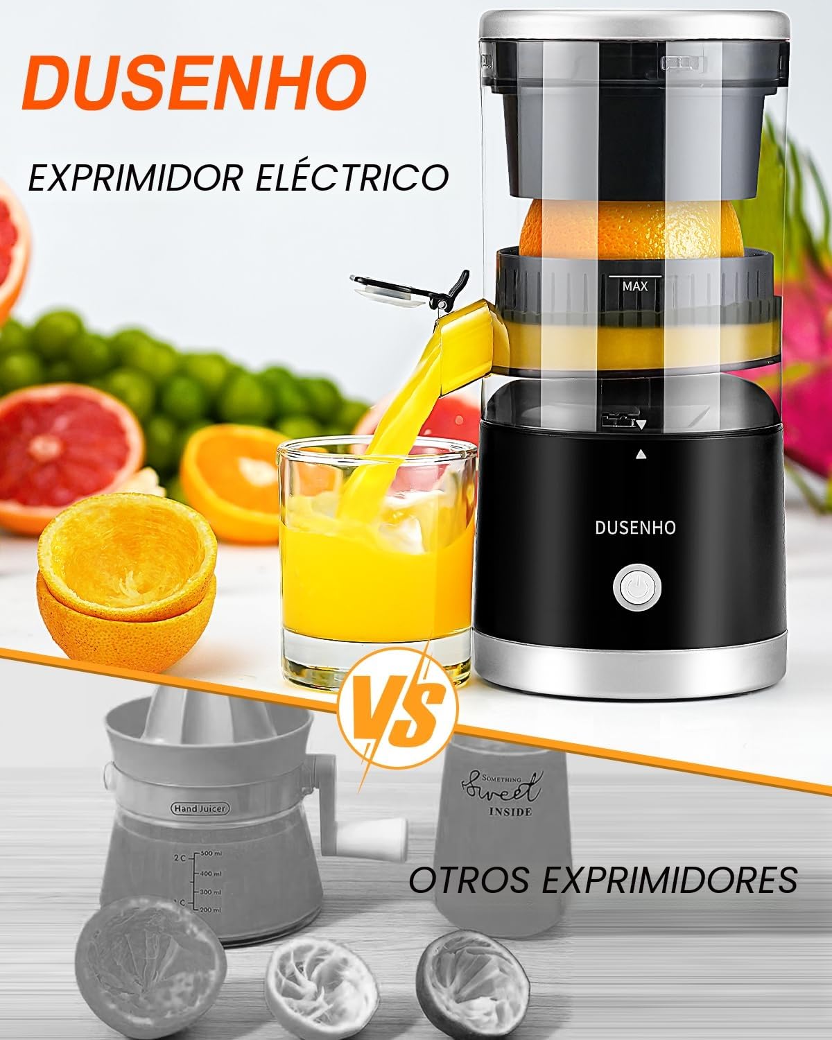 Exprimidor Eléctrico Naranjas Exprimidor de Cítricos Portátil con USB y Cepillo de Limpieza para Naranja, Limón y Pomelo