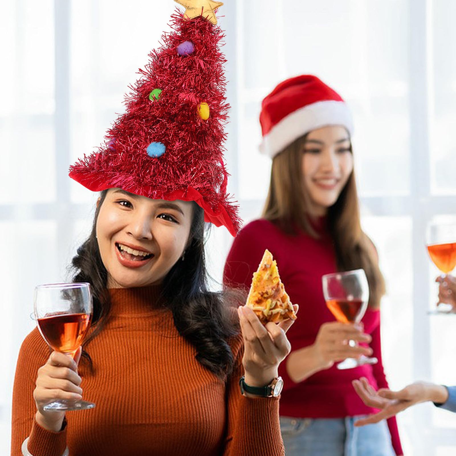 NUOBESTY 5 Pezzi Cappello di Natale Albero Rosso in Feltro con Grande Tesa