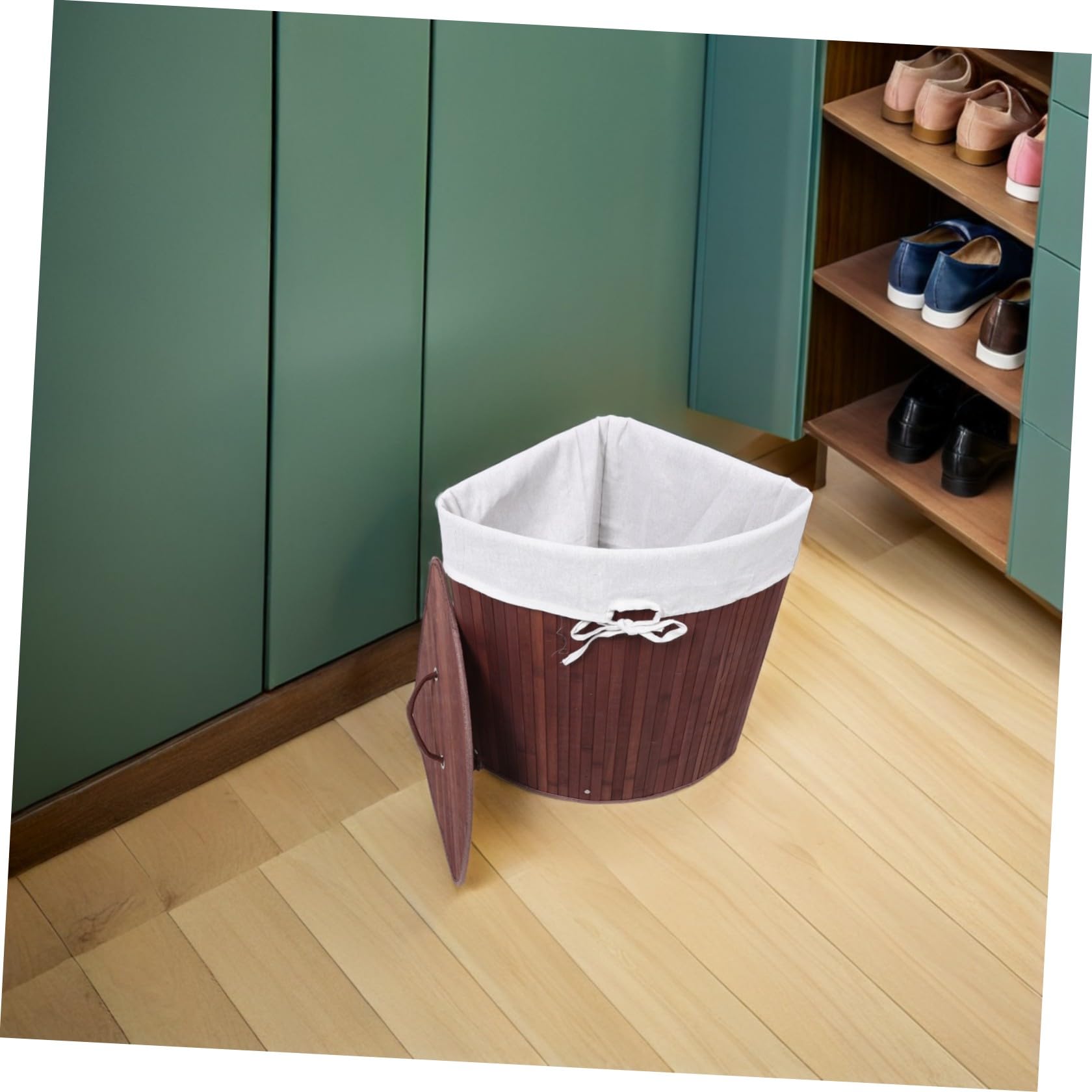 Cesto 35x50 Cm Triangolare con Coperchio Biancheria in | Struttura Angolare Salvaspazio, Rivestimento Rimovibile, Uso in Bagno e Camera