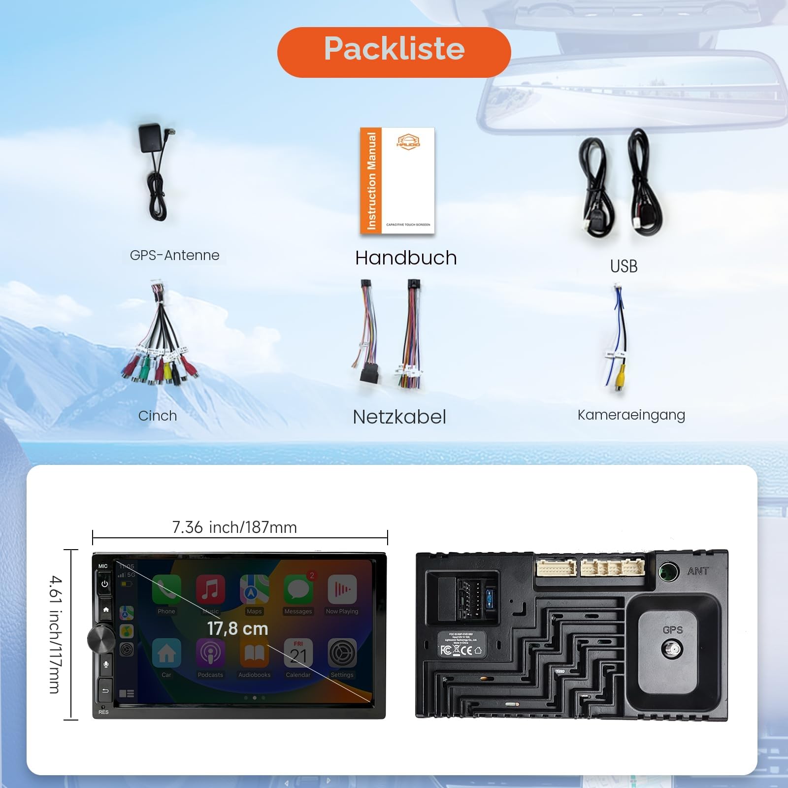 Haudio 2 Din Autoradio mit Kabellosem CarPlay & Android Auto, 7 Zoll Touchscreen Autoradio mit Mirror Link,GPS,Sprachsteuerung, SWC/FM/RDS, 25 Sets UI passend für alle Autos, Ohne Rückfahrkamera 2+32G