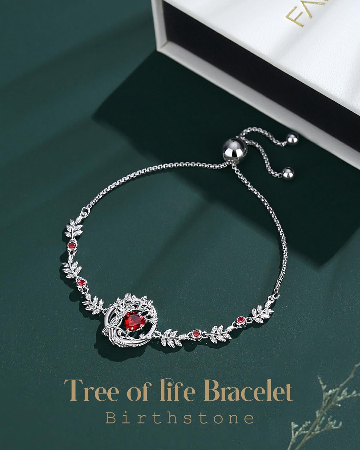 FANCIME Valentines Day Gift Tree of life Birthstone Bracelet for Women Sterling Silver Tree Jewelry Birthstone Charm Bracelet Gemstone Anniversary Birthday Gifts for Wife Mom Her - Image 2