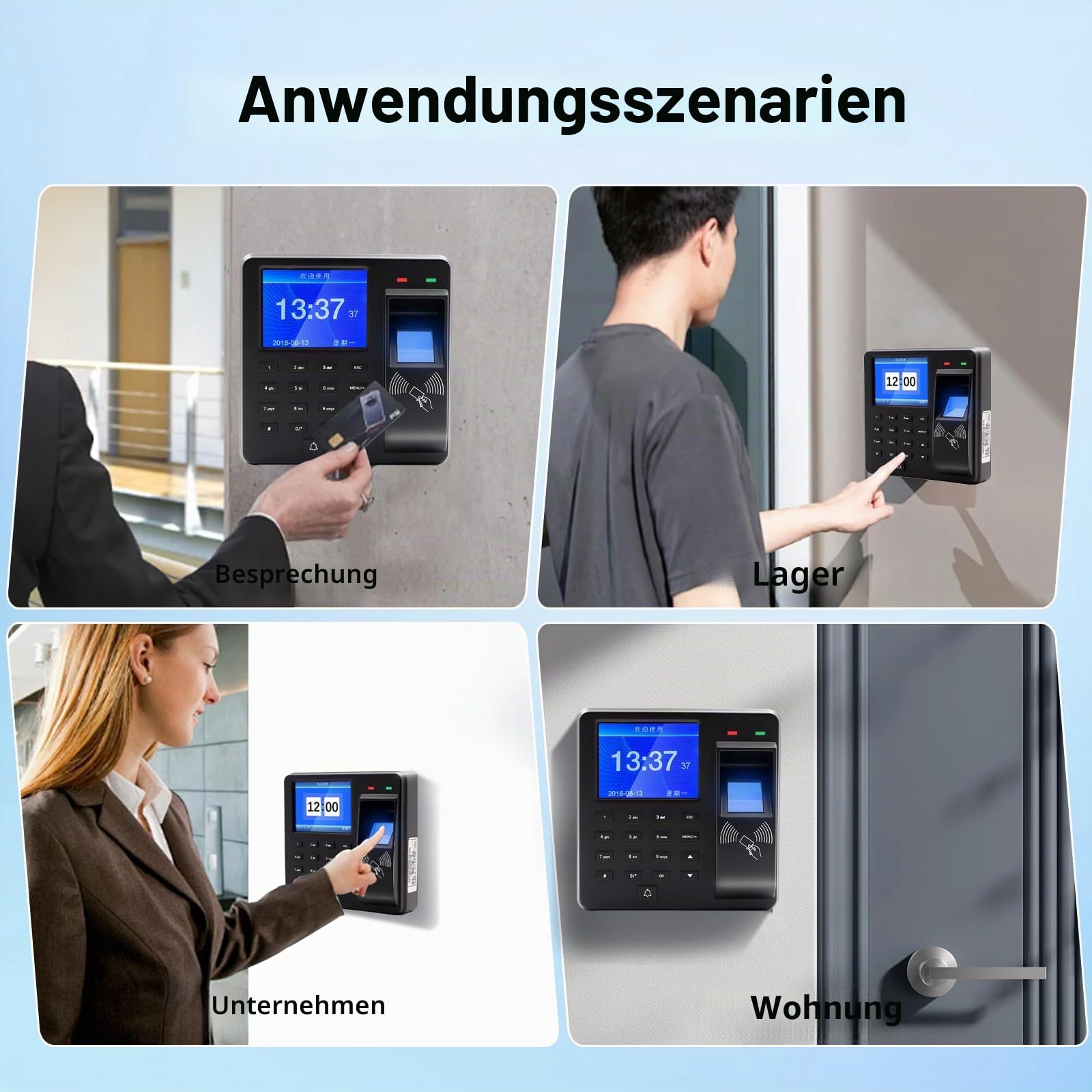 Zeiterfassung für Kleinbetriebe, Fingerabdruck Stempeluhr mit 10 RFID Karten, 1000 Fingerabdrücke Arbeitszeiterfassung für Kleinbetriebe, 25 Sprachen Arbeitszeiterfassung Stempeluhr