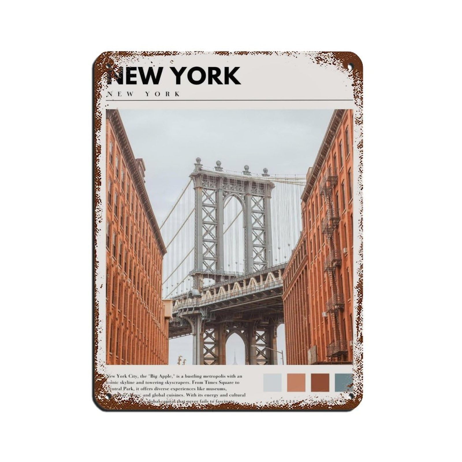 New York Poster Manhattan Bridge Art Retro Poster Metal Tin Sign Chic Art Retro Iron Painting Bar People Cave Cafe Family Garage Poster Wall Decoration 12x16inch(30x40cm)