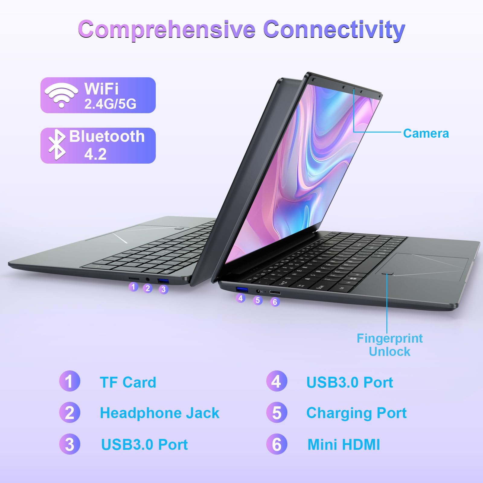 PINSTONE 15,6" Ordinateur Portable Alder Lake-N95(jusquà 3,4 GHz), PC Portable 16Go RAM 512Go SSD, Laptop avec Touch ID, Webcam/WiFi 5/Bluetooth/USB 3.0 - QWERTY Clavier avec AZERTY Membrane du Clavie