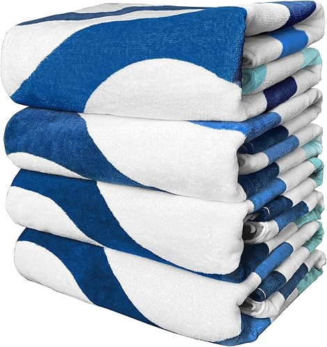 Mocaletto Toalla de playa 100% algodón con banda de toalla (paquete de 4), toallas de playa de gran tamaño de 35 x 70 pulgadas, toallas de playa