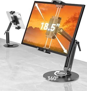 Heavy Duty Portable Monitor Stand for 6.5-18.5 Inches Screen | Quick Lock Lever,360  Rotatable, Aluminium Tablet Holder, 2kg Large Load Capacity,Swivel,Foldable