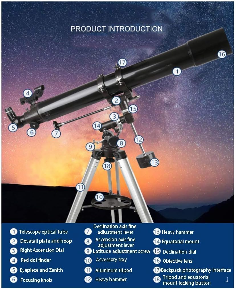 Astronomical Telescope for Beginners Observation80mm Caliber 900mm Focal Length Refracting Telescope for Kids Beginners,Travel Telescope with Carry Bag and Adjustable Tri