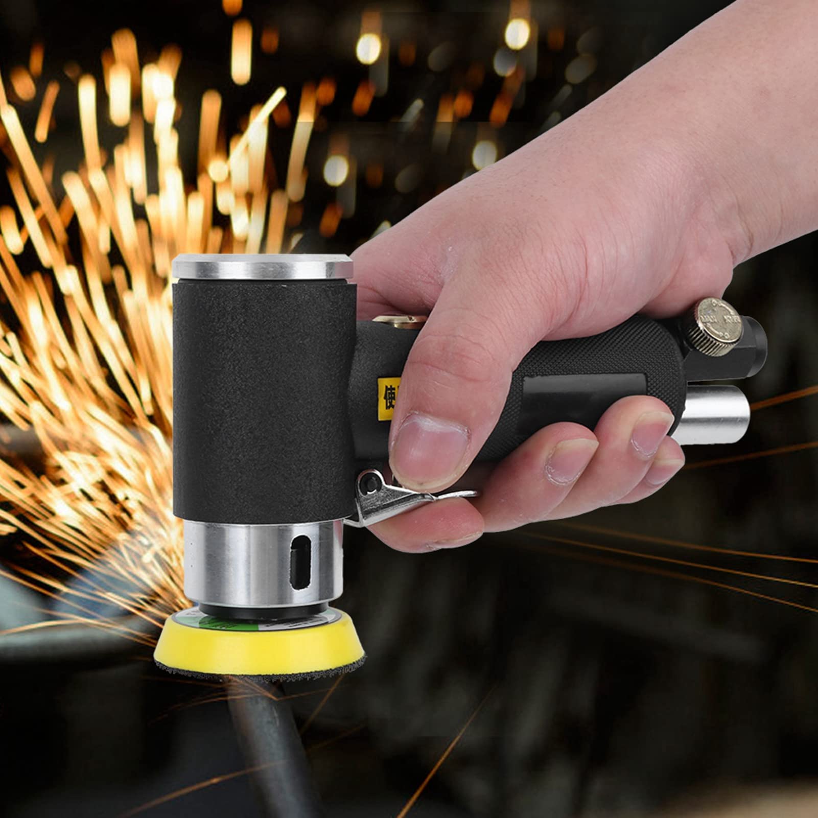 Máquina pulidora excéntrica PolyGen, lijadora neumática de aire de 1500 RPM con consumo promedio de gas de 6 CFM, entrada de 1/4 de pulgada y almohadillas de 2 y 3 pulgadas