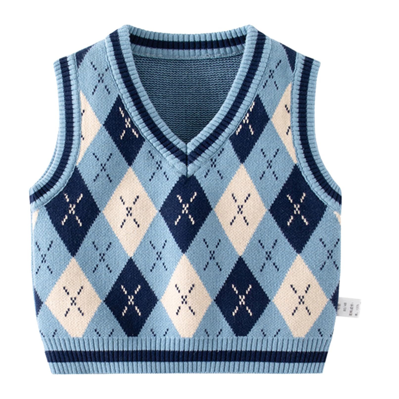 TiaoBug Chaleco de Punto para Niños Unisex Suéter sin Mangas de Uniformar Escuela Jersey a Cuadrado de Algodón con Cuello en V Estilo Universitario Japonés