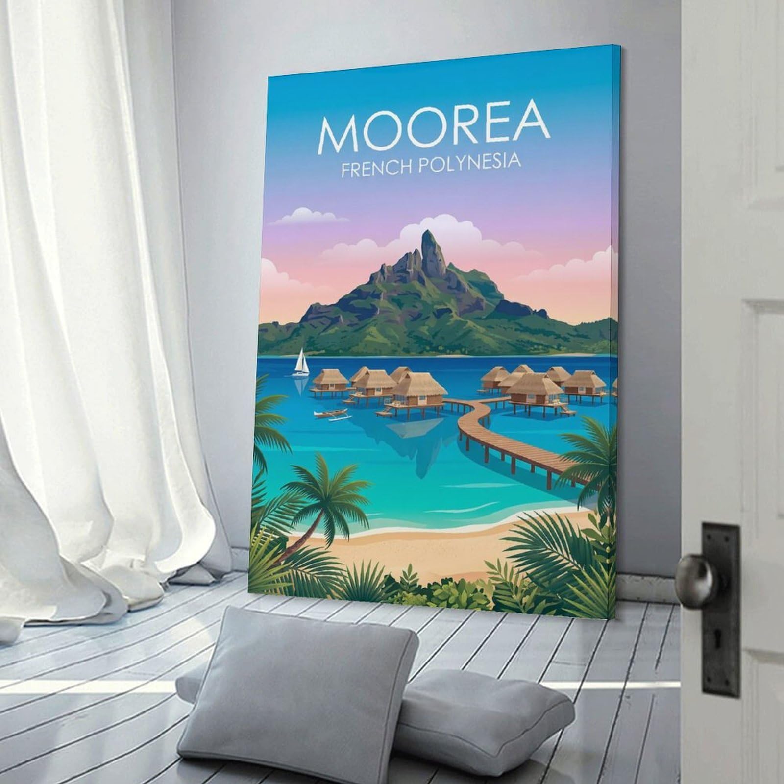 Junmoney Moorea French Polynesia Wall Art Print 16x24inch(40x60cm), for Art Walls, Layered Displays Or Homes, Wall Decor Suited to Curated Displays