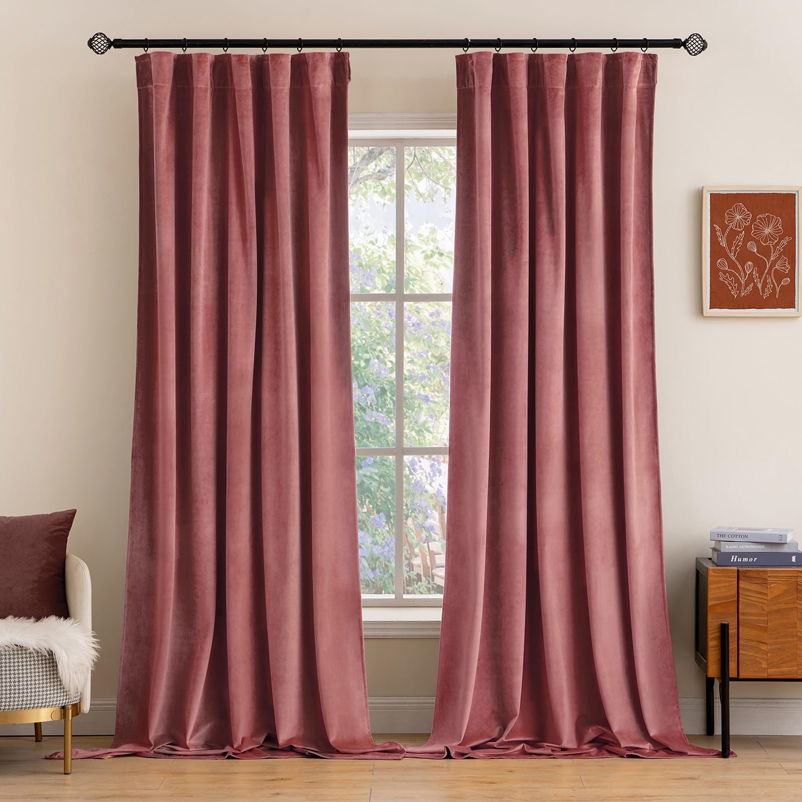 MIULEE Velvet Curtains 96 Inches Long 2 Panels - Luxury Room Darkening Curtains for Bedroom Living Room Thermal Insulated Super Soft Window Drapes Back Tab Rod Pocket Pinch Pleated, Dusty Rose Pink