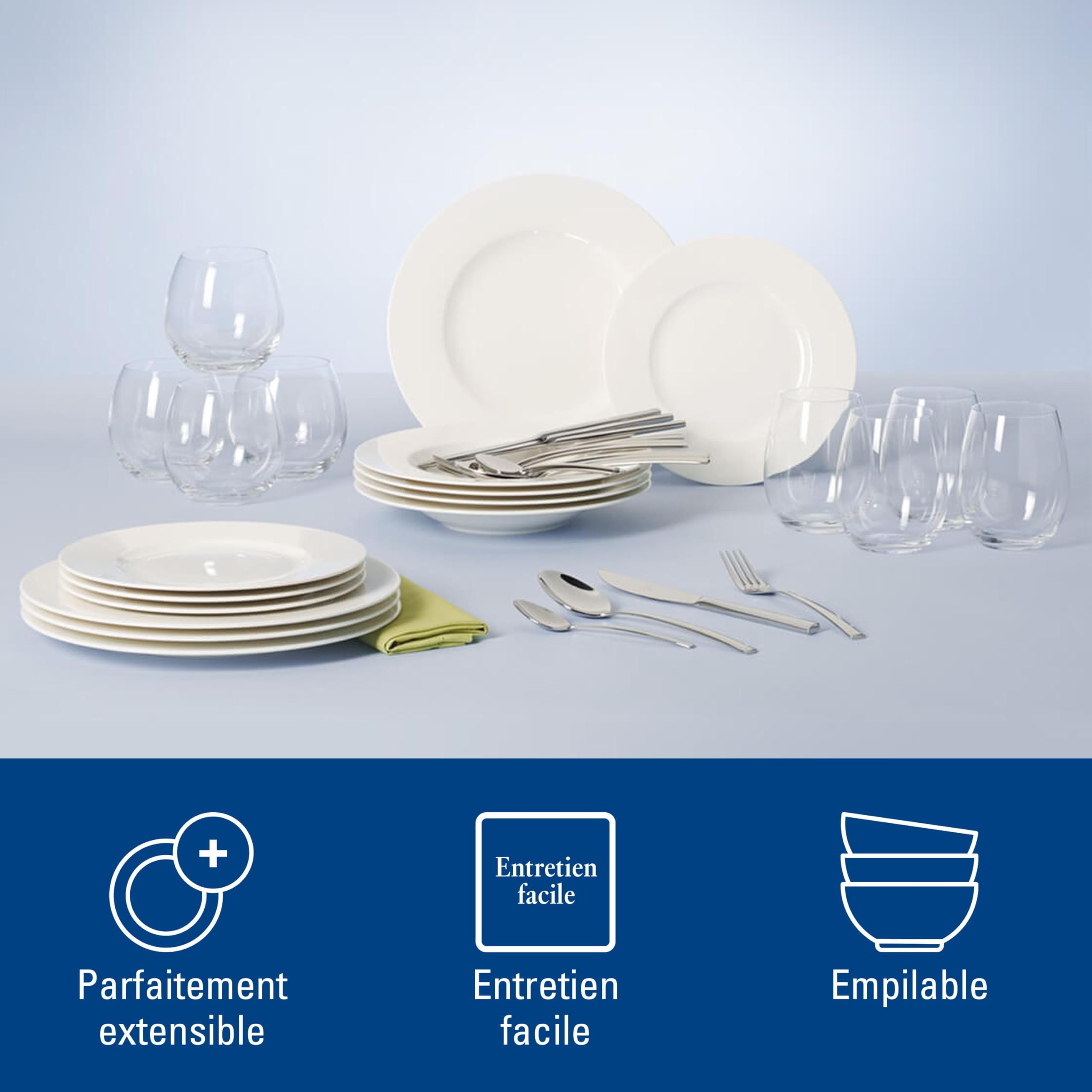 Villeroy & Boch - Wonderful World White Set de Dîner 12 Pièces Blanc, Garanti Lave-Vaisselle, Compatible Micro-Ondes, Ensemble de Vaisselle, Assiettes Service de Table, Porcelaine Haut de Gamme