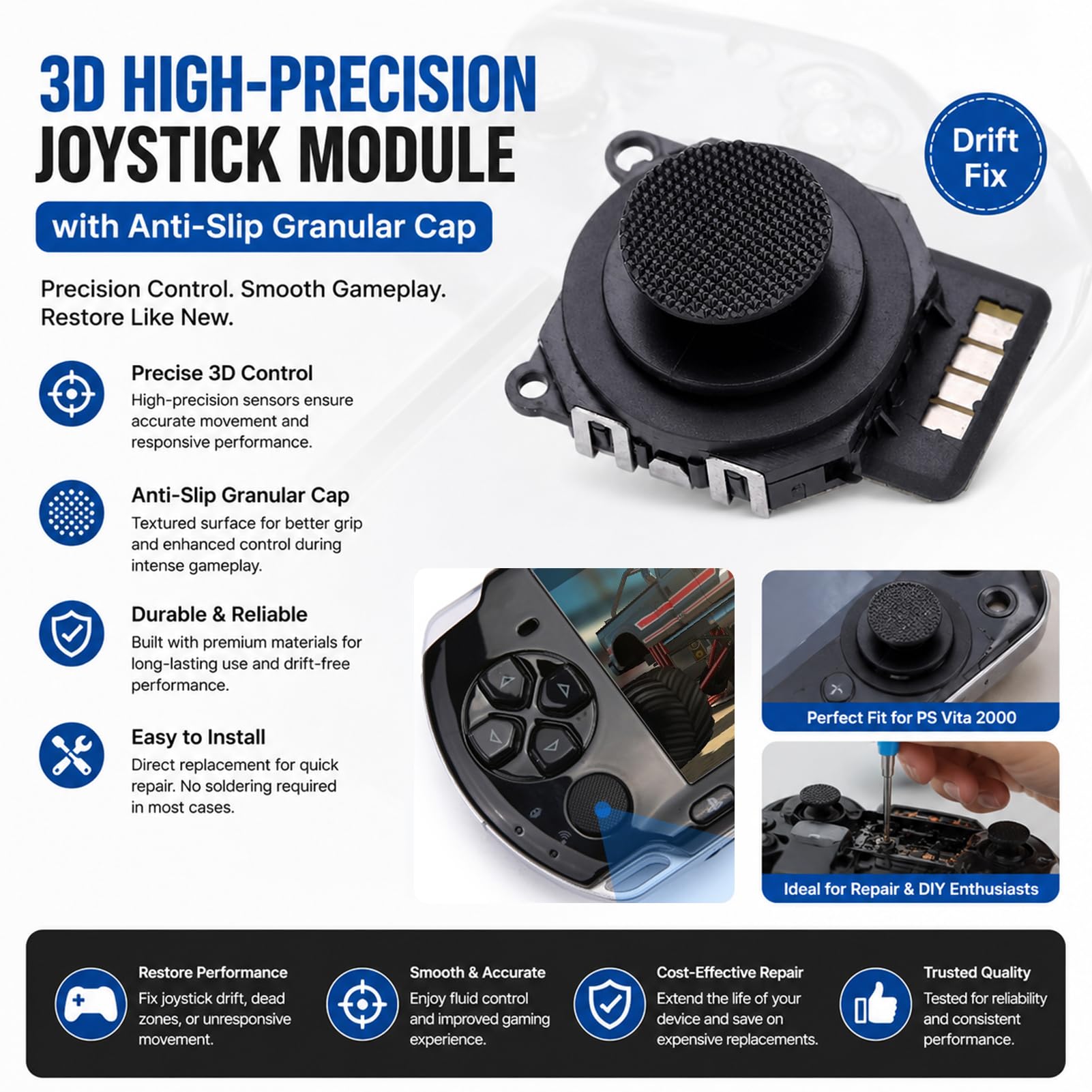 2 Szt. Analogowy Joystick 3D Z Przyciskami Na PSP 2000, Wymiana Joysticka Przełącznika Bezprzewodowy Profesjonalny Joystick Rocker Z Nasadką Wymiana Naprawy Na PSP 2000 Czarny
