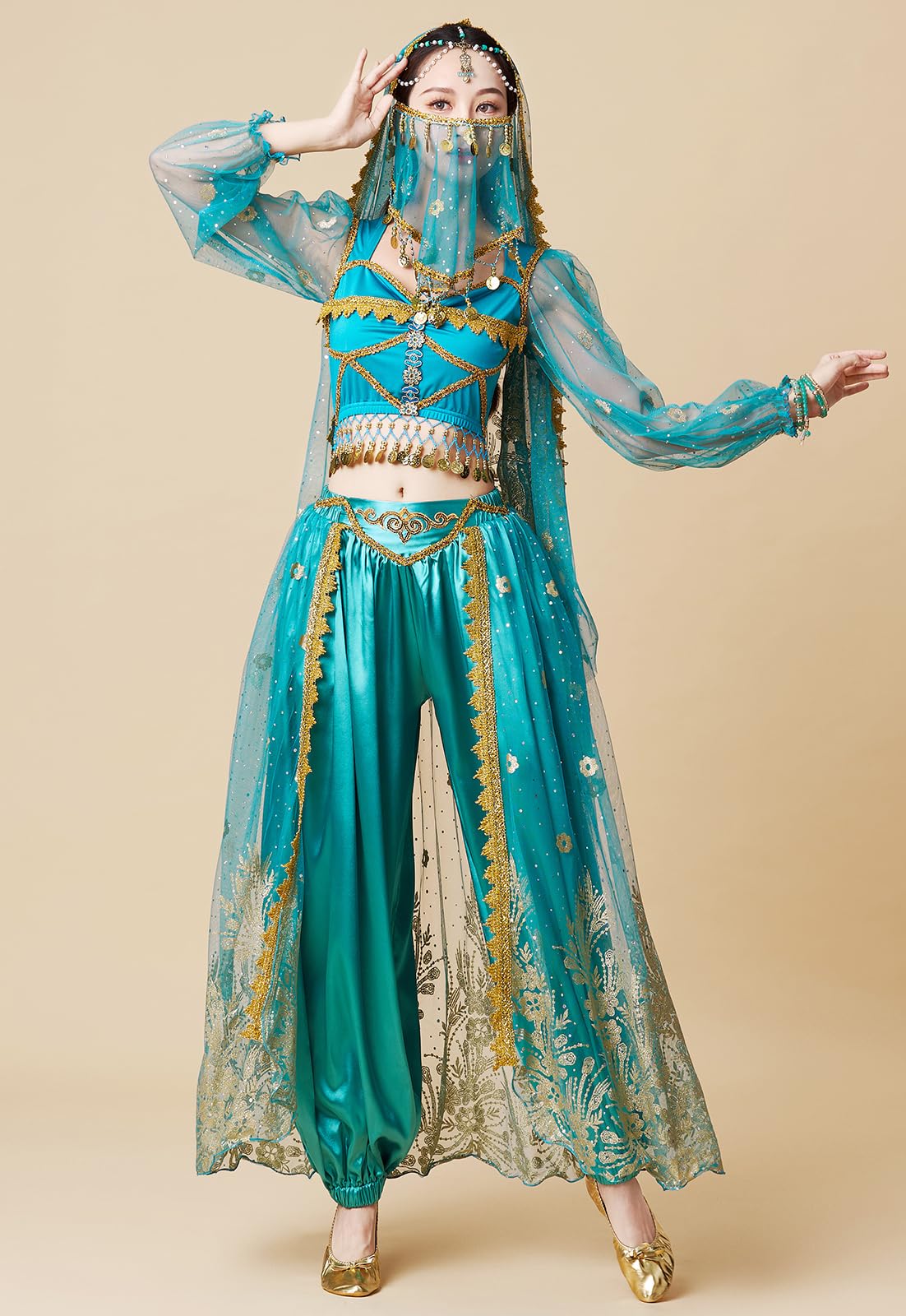 Costume da principessa Aladdin Jasmine per feste di danza del ventre, Halloween, cosplay, travestimenti
