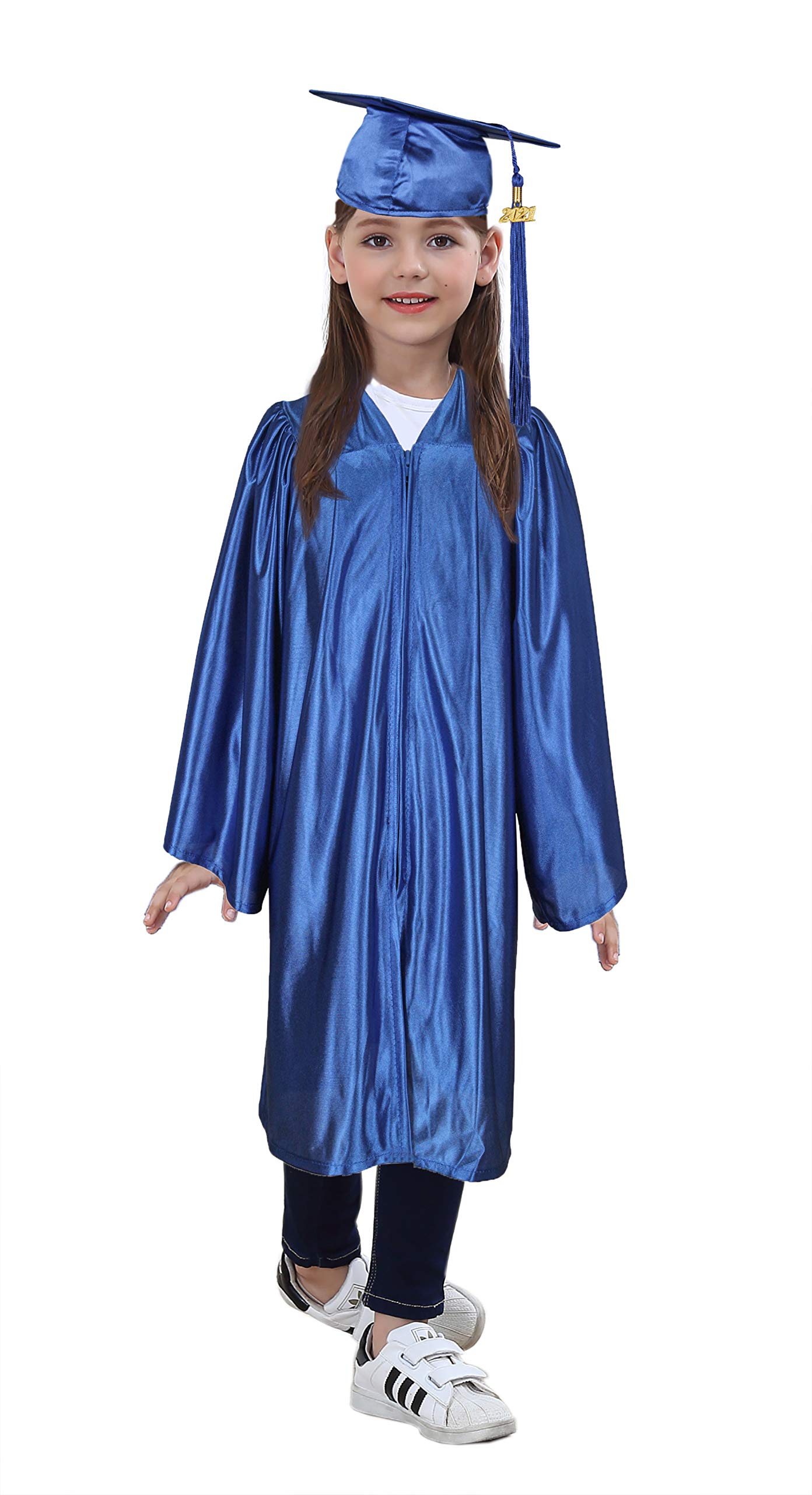 TngHuiChoirGownDirect Preschool and Kindergarten Graduation Shiny Gown Cap Tassel with 2021 Year Charm, Royal Blue, 33(4'0"-4'2")