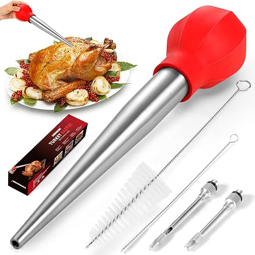 Vista 10 de SCHVUBENR Baster grande para pavos con cepillo de limpieza y aguja, herramienta de acero inoxidable para cocinar, fácil de usar y limpiar, jeringa