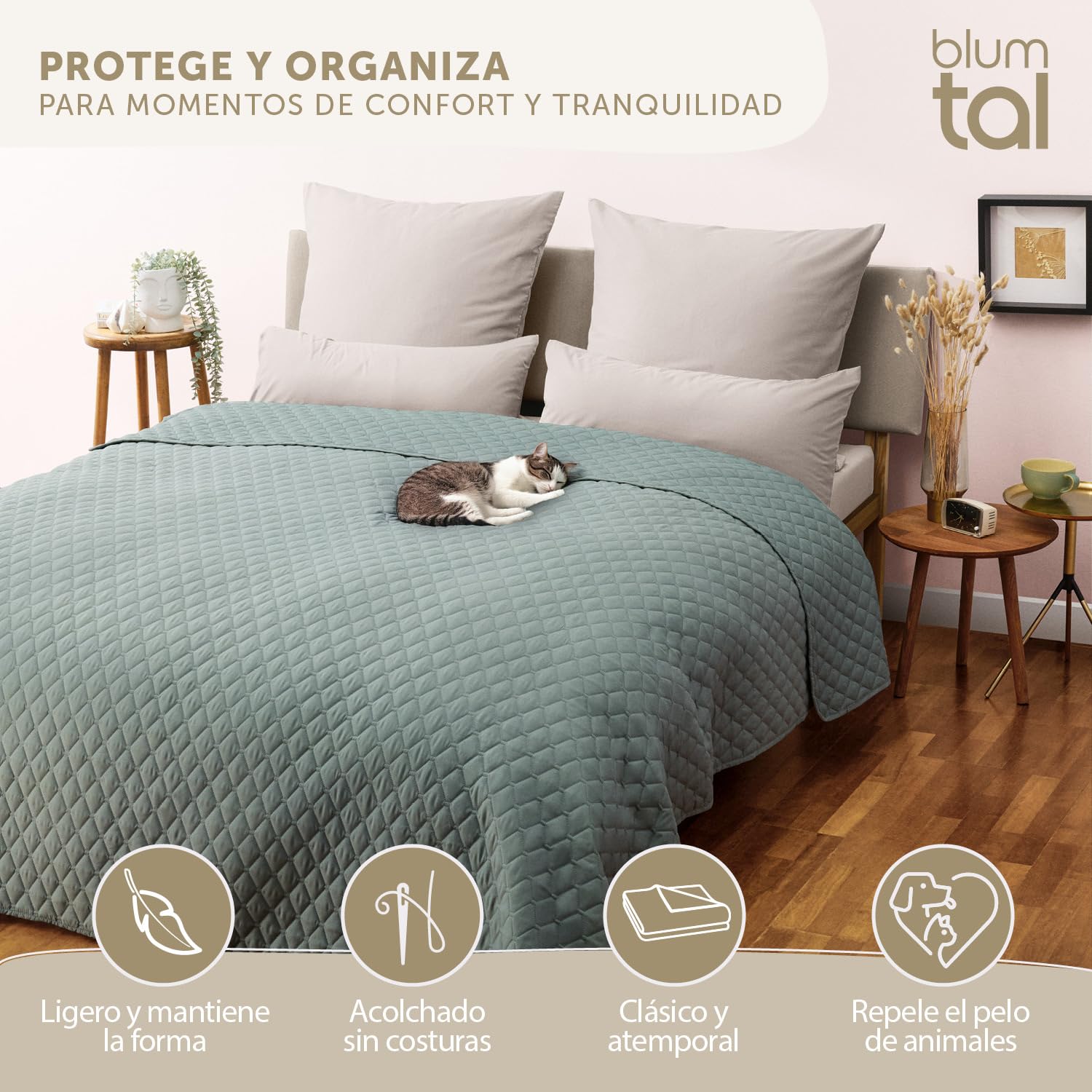 Blumtal Colcha cama 240x260 cm - Certificada OEKO-TEX 240x260 cm - Colchas de verano - como Cubrecama 180x200 como edredon 200x200 cm - tela cubre sofá - manta para sofá Verde Verano bedspread lavable