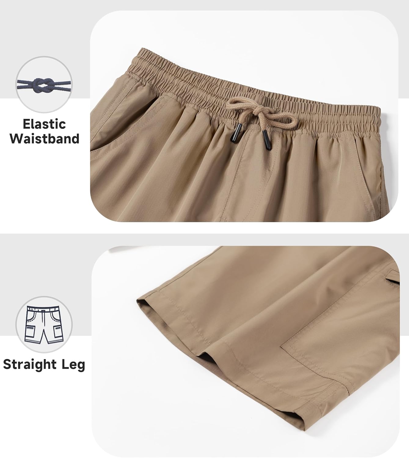 TLAENSON Boys Lightweight Cargo Shorts Youth Drawstring Quick Dry Shorts Kids Hiking Short with Zipper Pockets - Image 5