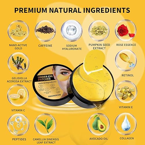 Miniatura 3 de Máscaras de ojos de oro de 24 quilates para ojeras e hinchazón, 70 unidades, parches debajo de los ojos, almohadillas de gel para tratamiento