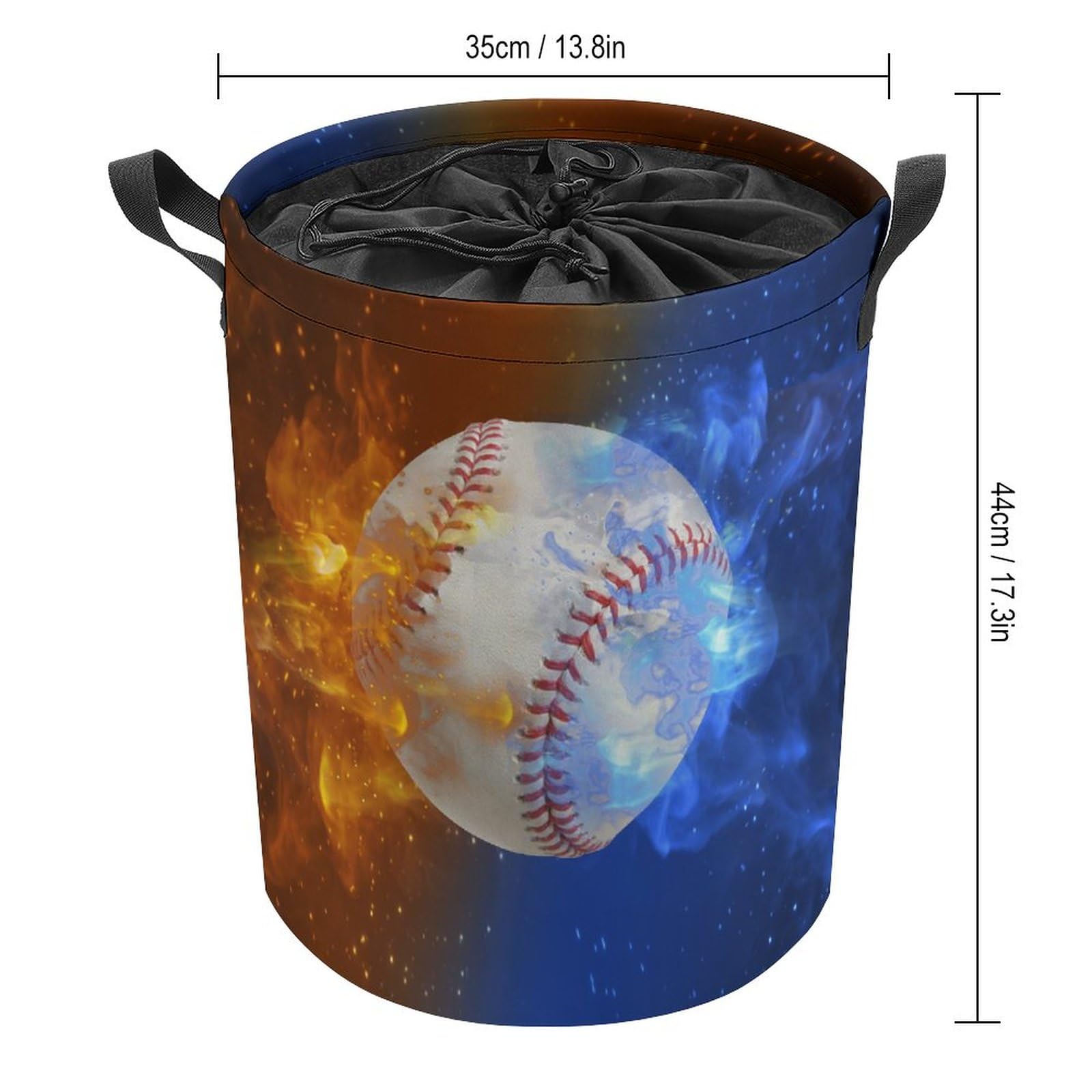 Sports Baseball Foldable Laundry Basket Fantasy Galaxy Baseball in Fire And Water Decor for Bedroom Laundry Room Closet Bathroom College One Size