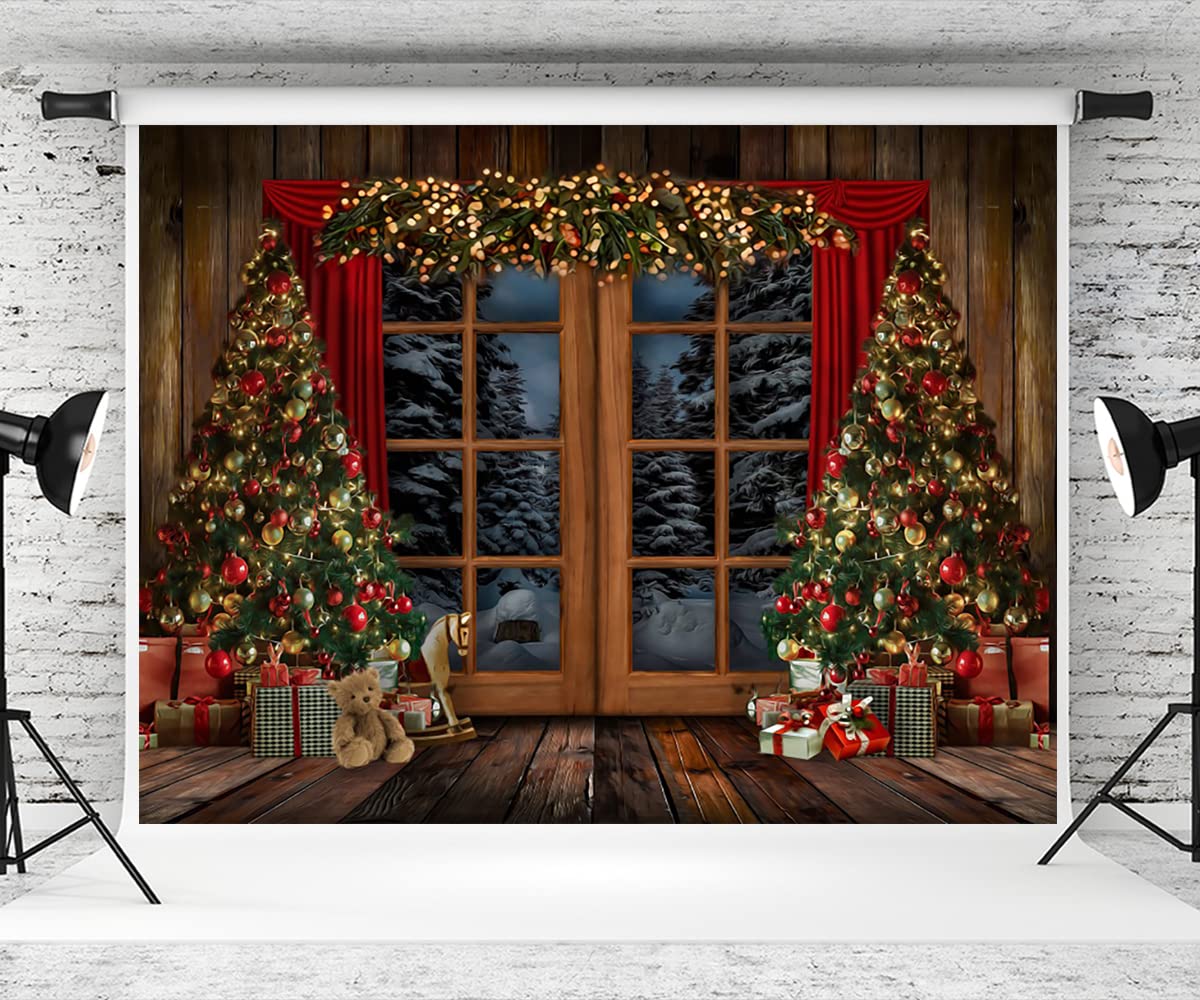 Kate10×8ft Christmas Photography Backdrop Window Snow Decoration Christmas Tree Gift Winnon Christmas Studio Proper