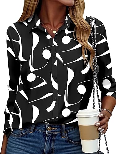 Miniatura 12 de ZEAGOO Camisa de manga larga con botones para mujer, blusas con estampado floral, trajes de trabajo casuales de negocios, tallas S-XXL