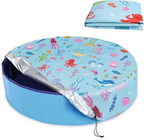 Cubierta redonda de piscina de 48 pulgadas, plegable para niños, cubierta solar para piscina de perros, bañera de niños y mascotas, cubierta