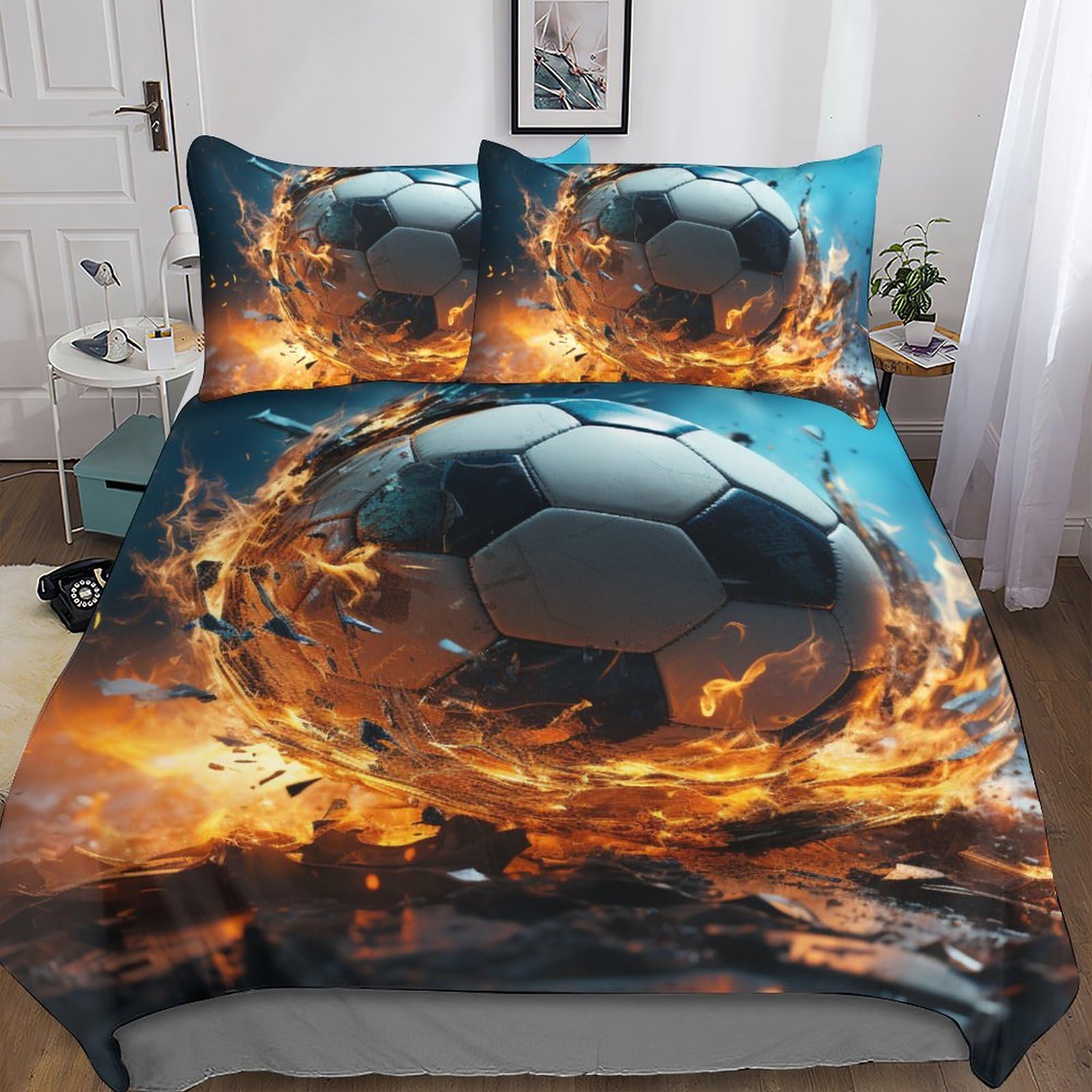 Housse de couette football 3D 200x200cm avec taies pour lit double