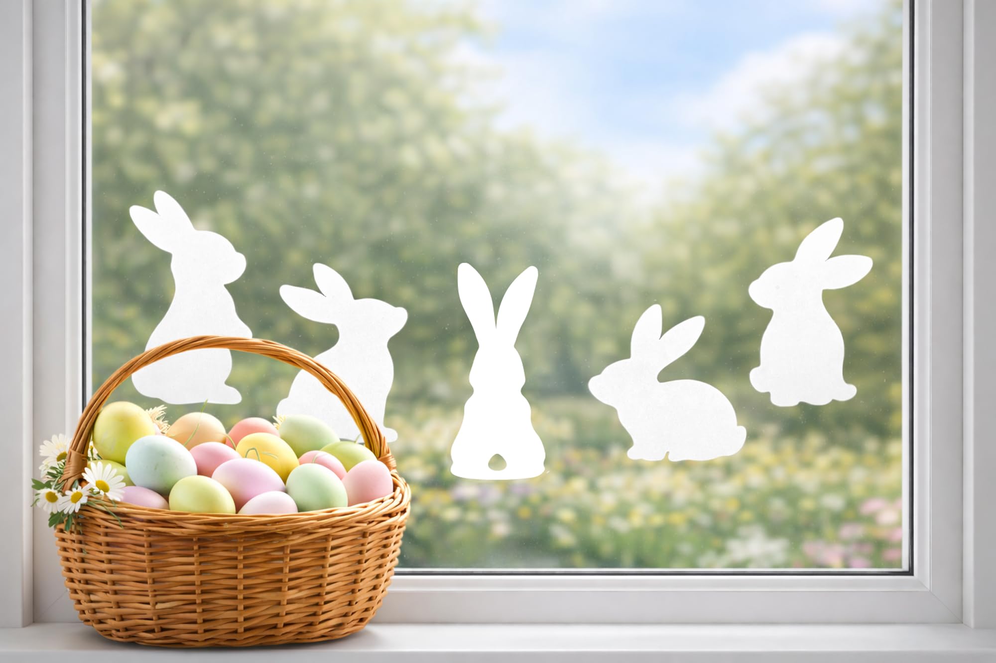 Stika.co White Easter Bunny Window Stickers Static Cling Vinyl – Reusable Bunny Window Decorations For Home & Shop Displays (L - A3)