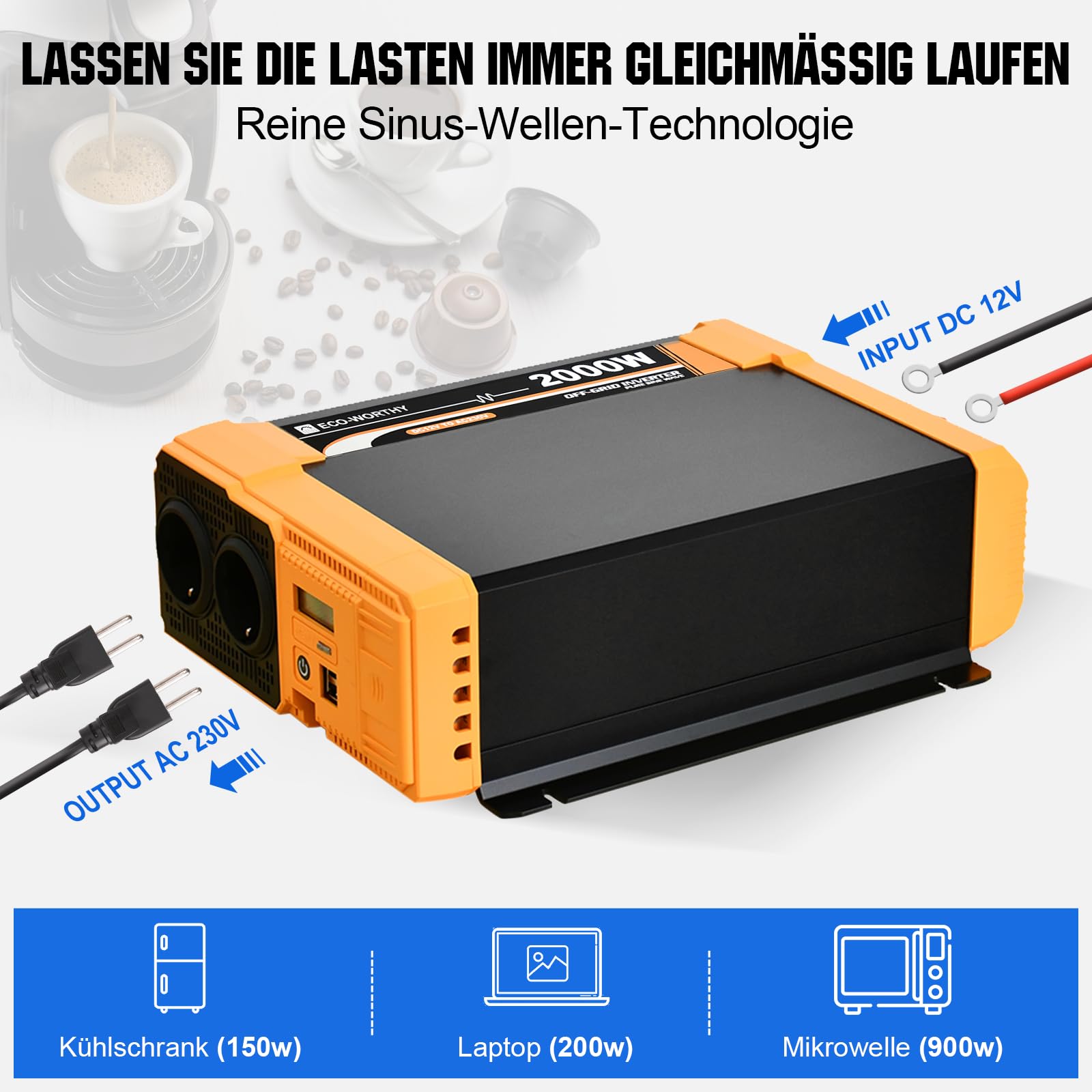 ECO-WORTHY 360W 0% VAT Solaranlage Komplettset netzunabhängiges für Wohnmobil Camper:3 Stücke 120W Solarpanel +20A DC-DC Ladebooster+1 Stücke 150Ah LiFePO4 batterie+2000W wechselrichter