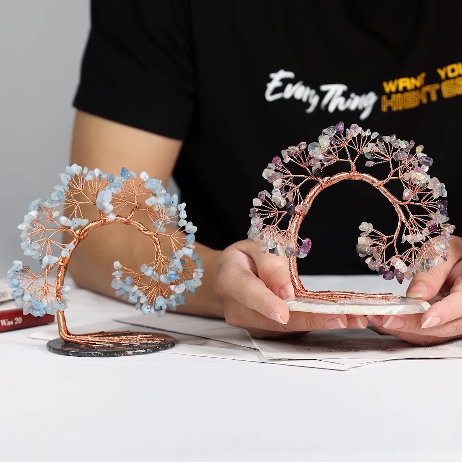 Nupuyai Albero Dei Soldi In Cristallo Quarzo Rosa Con Base Dorata A Borsa – Decorazione Feng Shui Per Casa E Ufficio – Regalo Per Fortuna E Prosperità