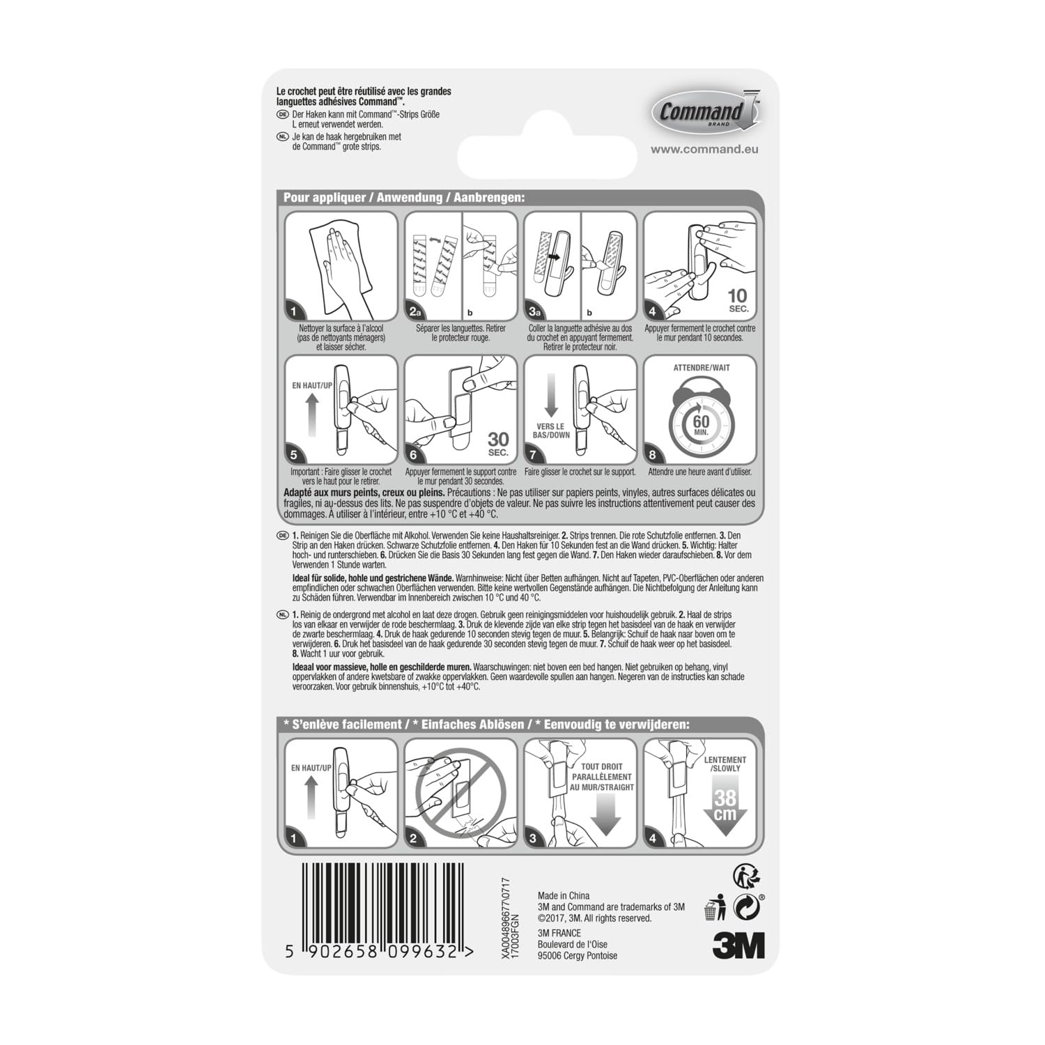 Command Gancio adesivo in plastica multiuso GP003-7NA Bianco Grande 7 ganci 12 strisce
