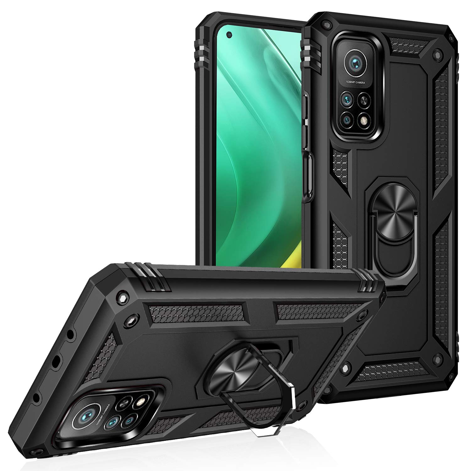 Wuzixi Cover per Xiaomi Mi 10T PRO 5G,Supporto Girevole a 360 °,Morbido Silicone TPU,Ultra Sottile Antiurto,Custodia per Xiaomi Mi 10T PRO 5G.Nero