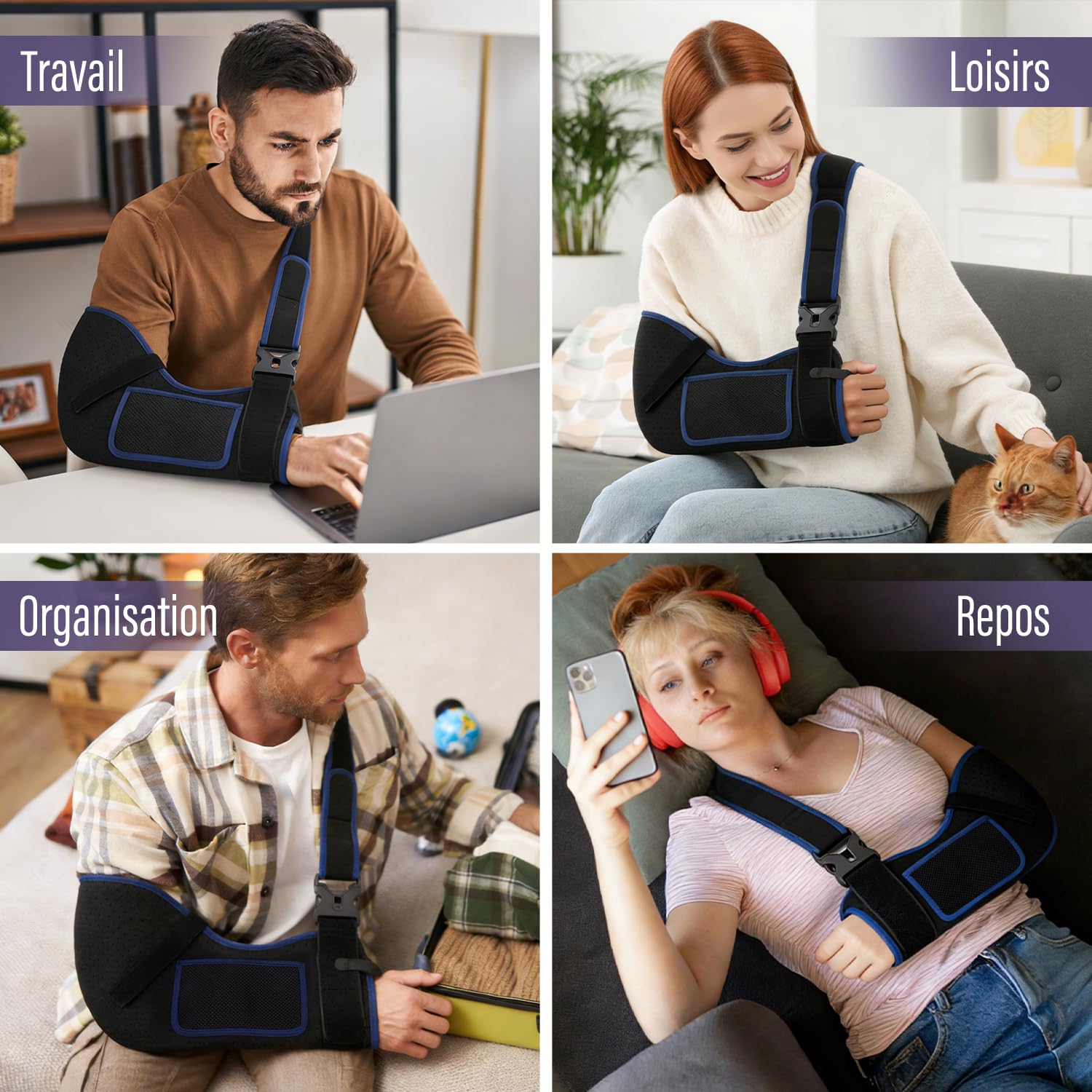 supregear Écharpe de Bras – Immobilisateur d’Épaule Confortable et Respirant pour Femmes et Hommes, Blessures à l’Épaule, Fracture, Luxation ou Entorse, Bras Gauche ou Droit, Noir + Bleu Foncé, S