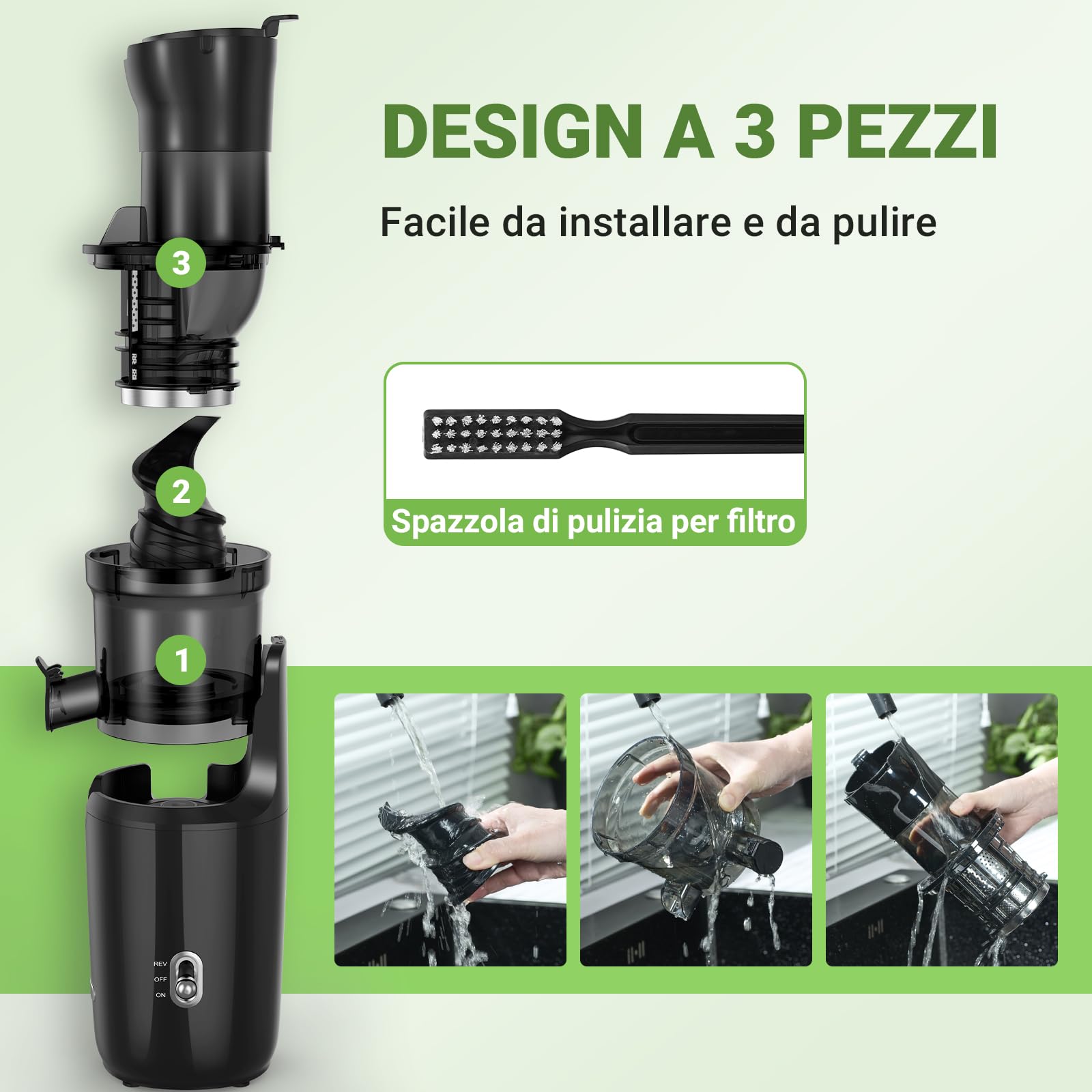 AMZCHEF Estrattore Frutta E Verdura Per Tutta La Frutta 80MM - Estrattore A Freddo Frutta E Verdura Con 80MM Scivolo Alimentare, Coclea Potenziata, Filtro A Doppio Strato, Motore Silenzioso (Blu Nero)