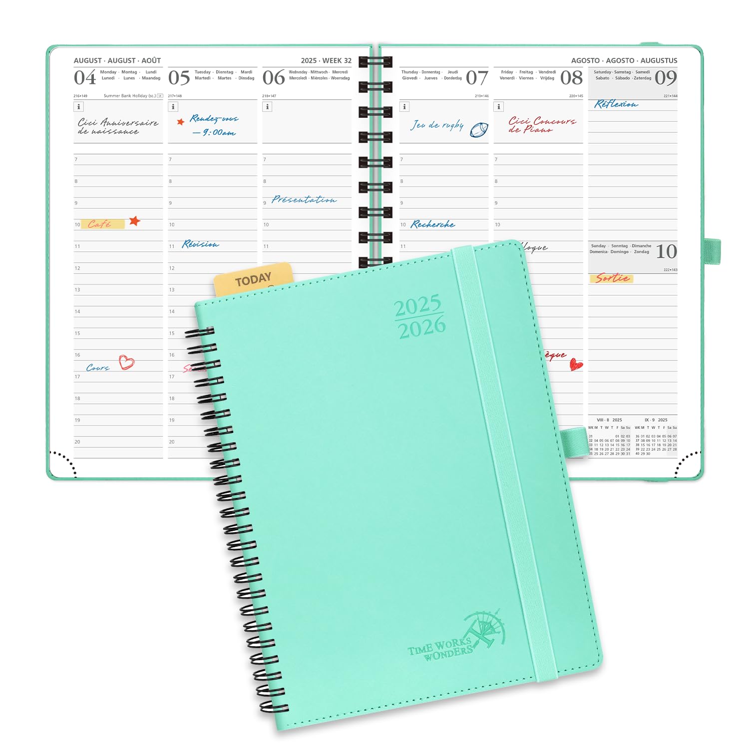 Agenda Scolaire POPRUN 2025-2026 - Semainier Vertical 21x16.5cm, Couverture Rigide Violet