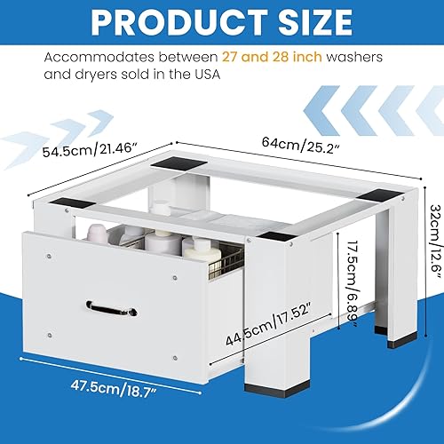 Miniatura 3 de Paquete de 2 pedestales de lavandería con cajones, 25.2 pulgadas de largo x 21.5 pulgadas de ancho x 12.6 pulgadas de alto, pedestales de lavadora