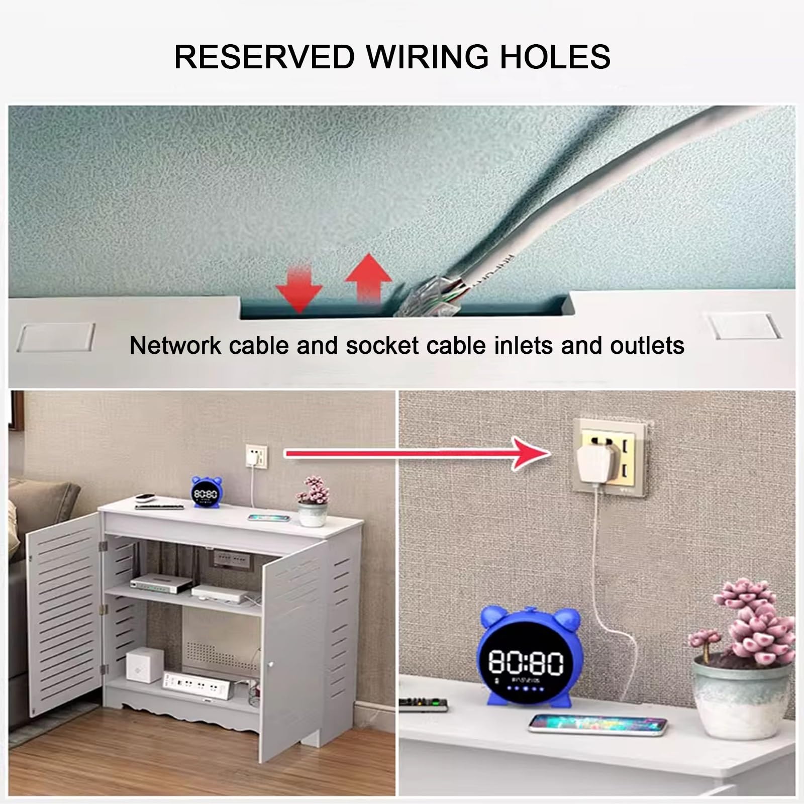 Stojący na podłodze router WiFi, szafka, organizer na kable PCW, do domu i biura, 85,4 x 25 x 78,5 cm, stylowa skrzynka routera do sieci bez bałaganu