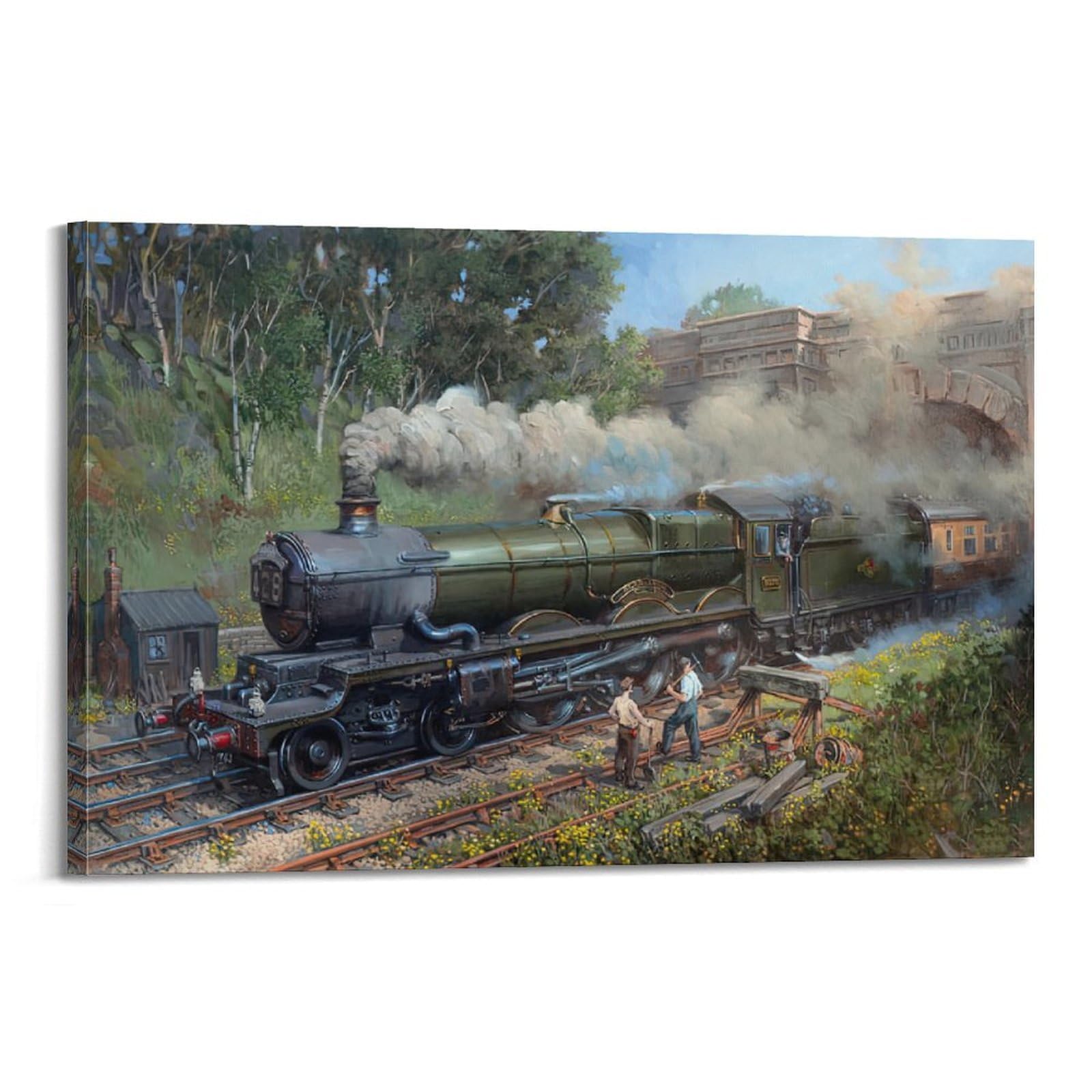 HUIYHB Vintage Green Steam Train Poster Grey Smoke Poster Decorative Painting Canvas Wall Posters And Art Picture Print Modern Family Bedroom Decor Posters 12x18inch(30x45cm)