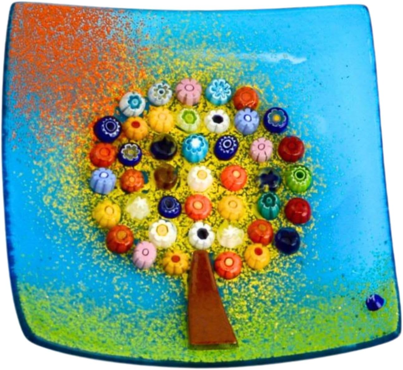 Via Graceffo Murano Glass Tree of Life Dish, Turquoise, Decorative Dish, Jewelry Tray, Jewelry Holder, Made in Italy (Medium)