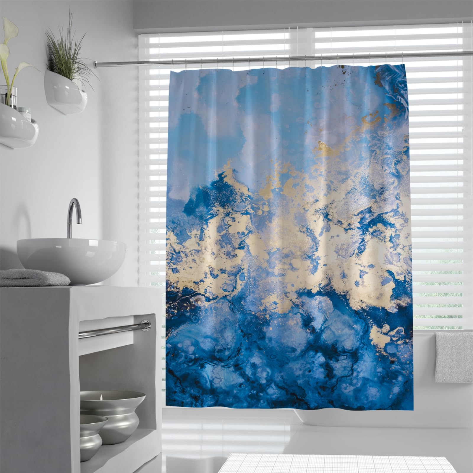 Duschvorhang Blauer Marmor - Wasserdichter Stoff 183x183cm Mit Haken Set