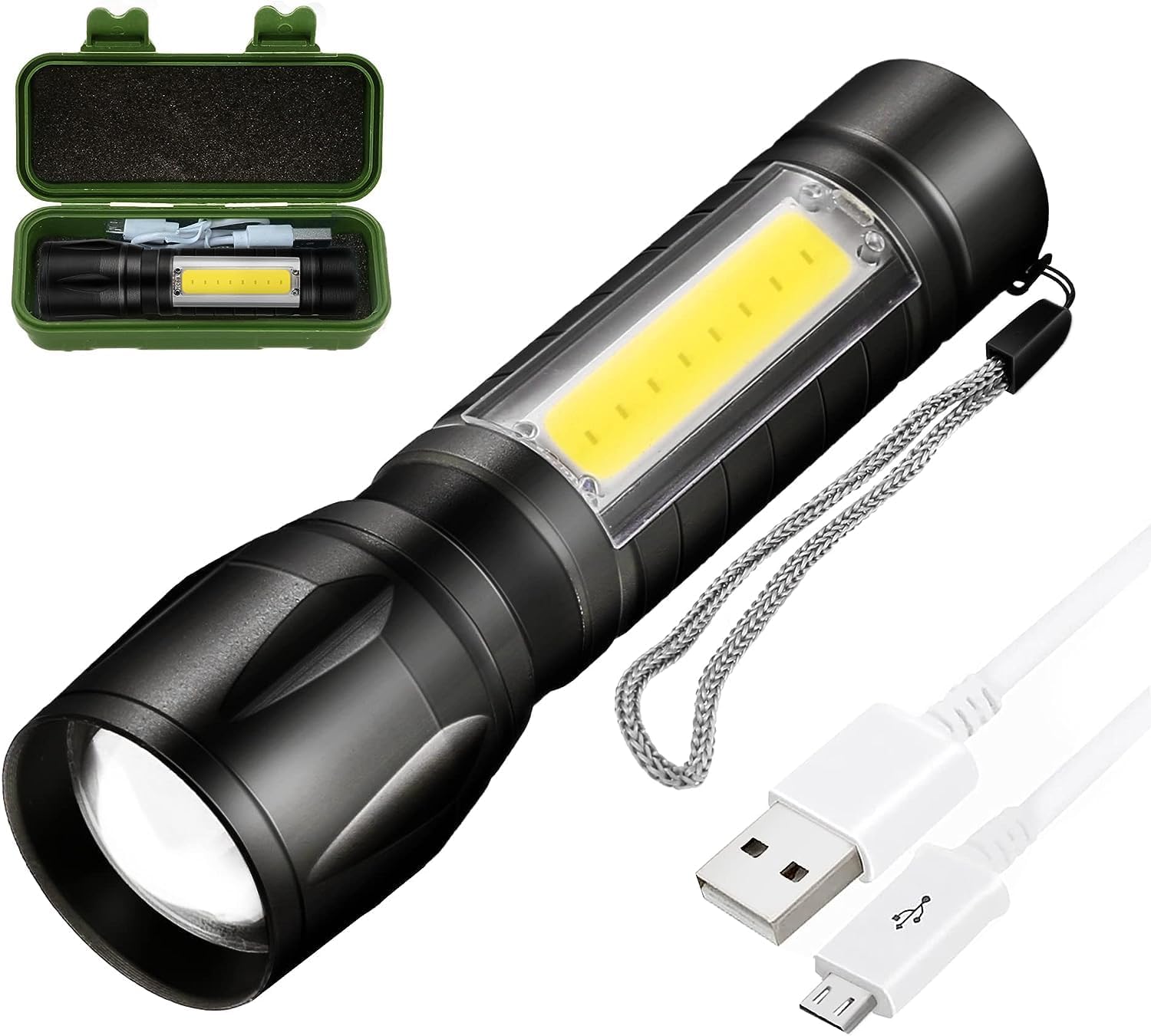 LED Torch Rechargeable, Super Bright Adjustable Focus Flashlight, 3 Lighting Modes, Long Battery Life, Waterproof Pocket S...