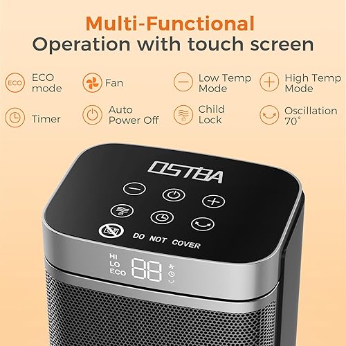 Miniatura 2 de OSTBA Calentador de espacio portátil para uso en interiores, calentador eléctrico de cerámica de 1500 W con termostato ECO, oscilación de 70,