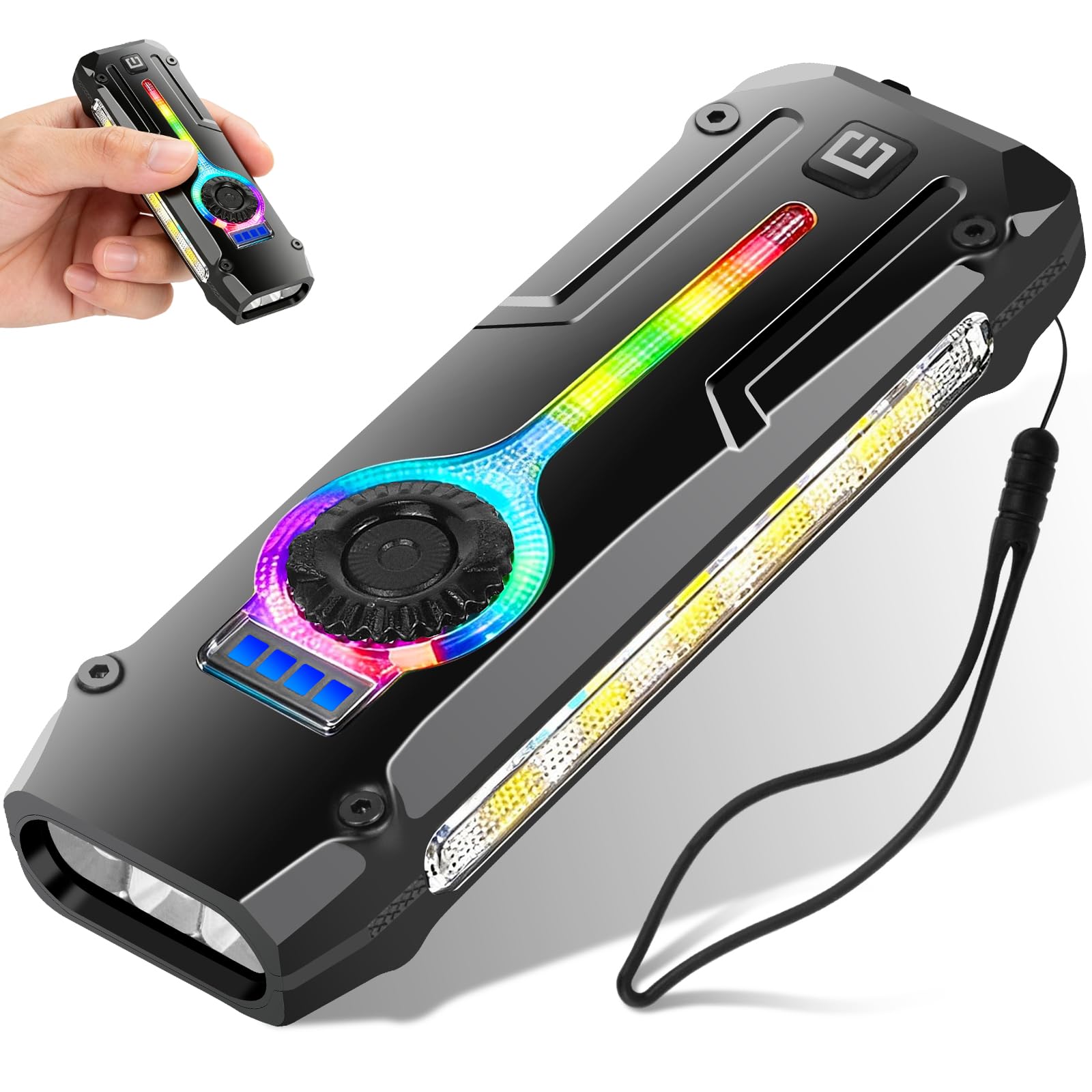 Linterna plana EDC recargable, linterna de bolsillo con luz blanca y cálida, luz RGB, UV, haz rojo, linterna recargable pequeña USB-C con clip e magnético para camping, caminata nocturna, emergencia